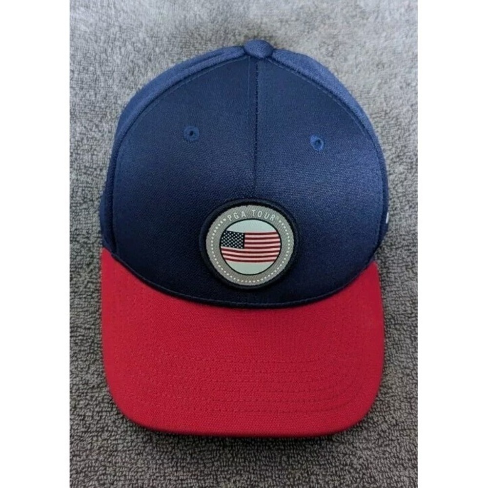PGA Tour Pro Series Strap Back Hat Cap Men Blue And Red Lightweight Active Golf